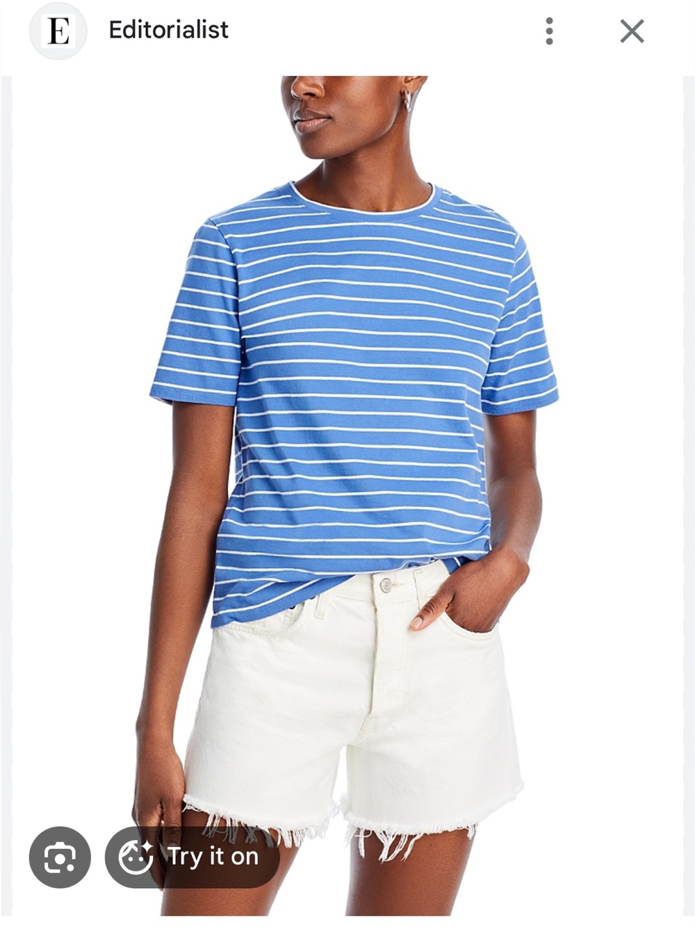 KULE Blue and White Horizontal Stripe Short Sleeve Tee